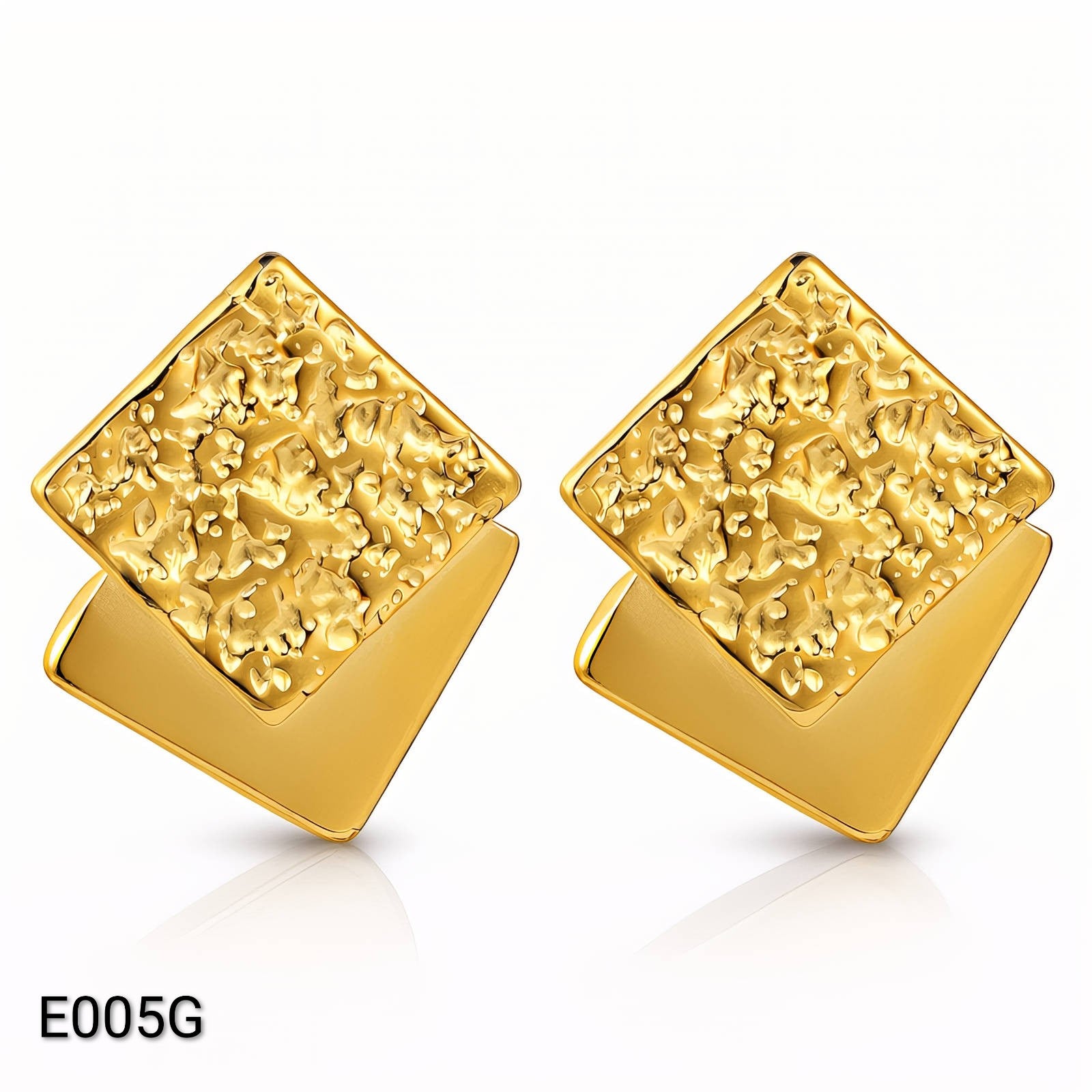 Ora Petra Square Earrings, 18K Gold Plated Steel