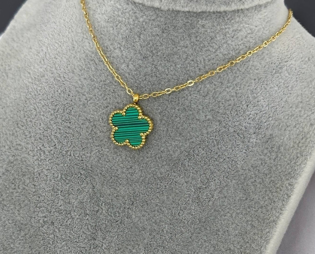 Ora The Clover Necklace Green, 18K Gold Plated