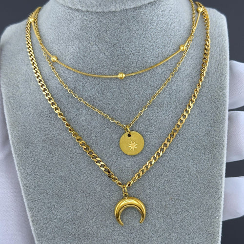 Ora Celestial Trio Necklace. 18K Gold Plated Steel