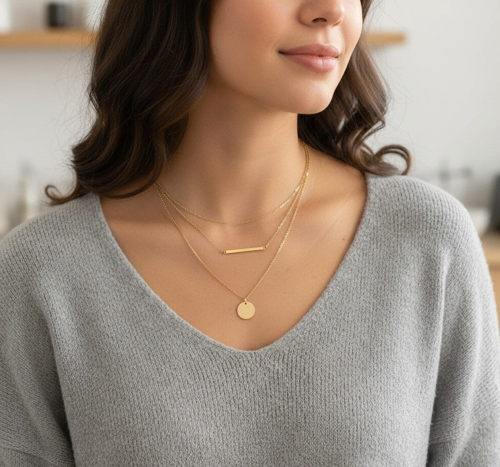 Ora Horizon Trio Necklace, 18K Gold Plated