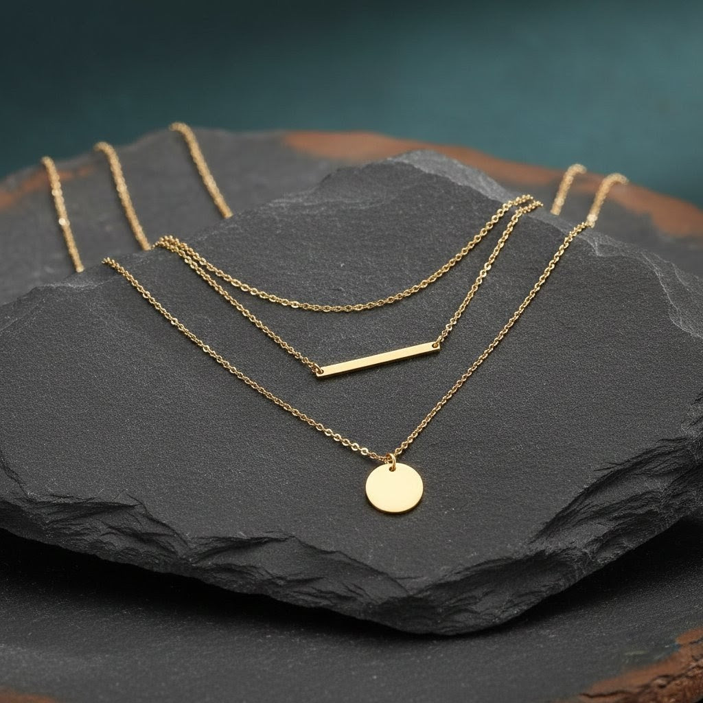 Ora Horizon Trio Necklace, 18K Gold Plated
