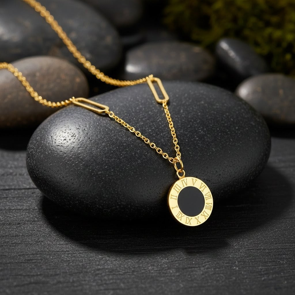 Ora Midnight Disc Necklace, 18K Gold Plated