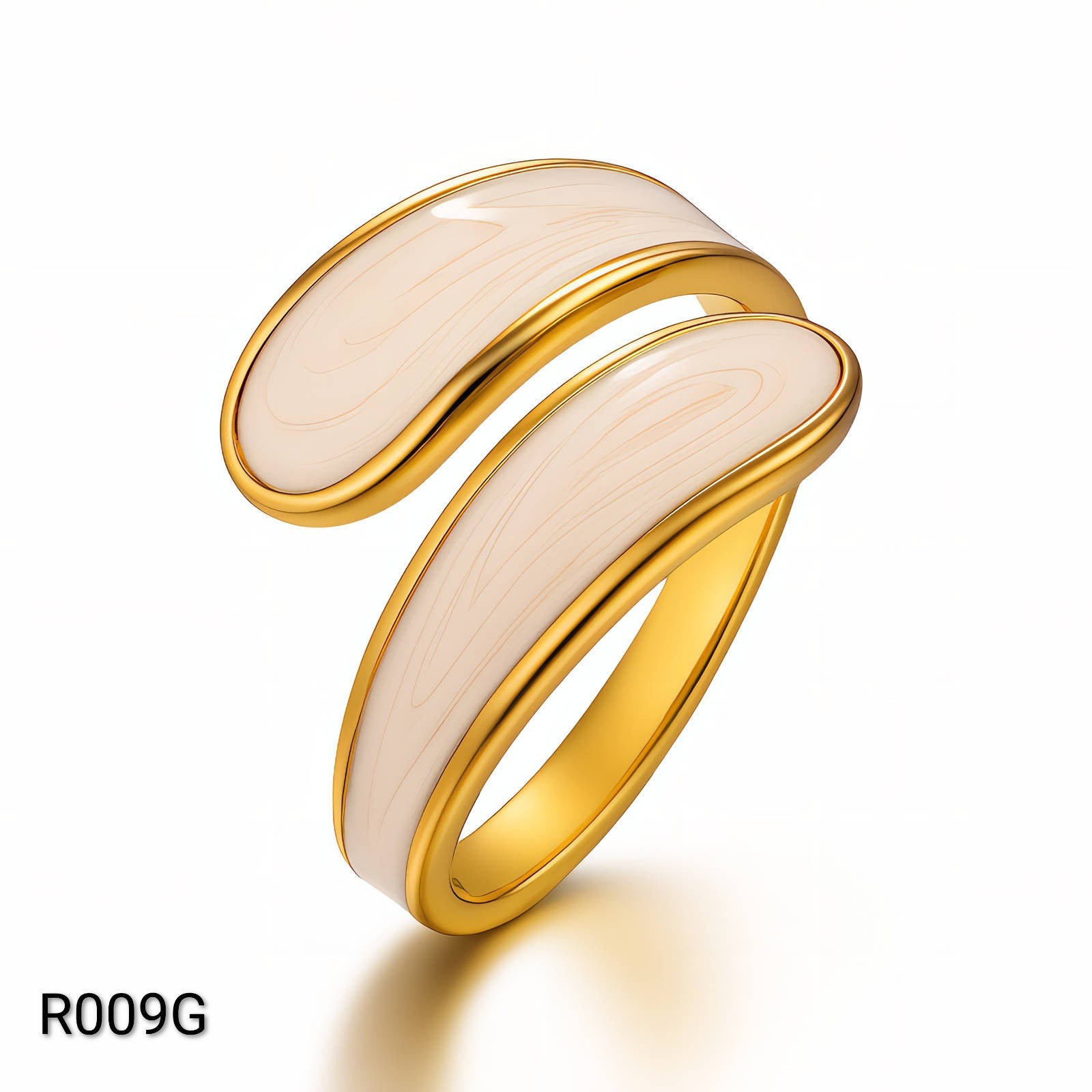 Ora Eclipse White Ring, 18K Gold Plated Steel